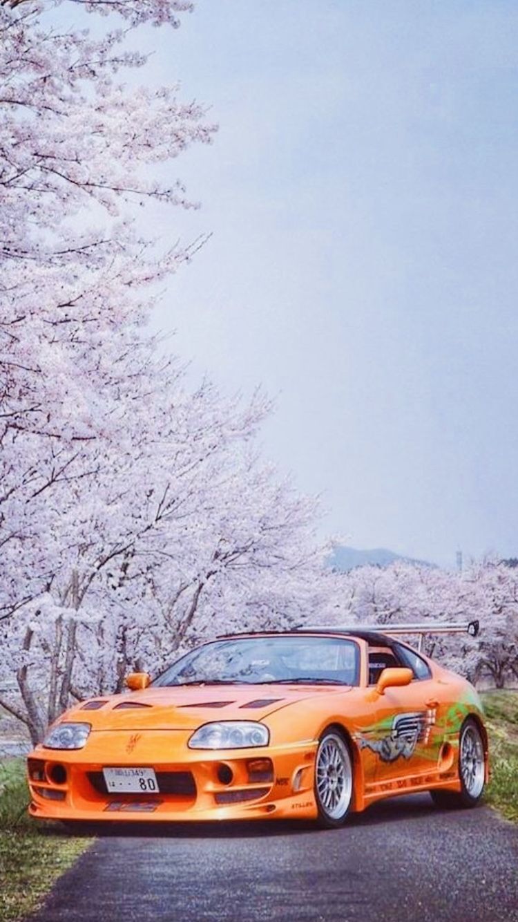 Toyota Supra MK4, The Fast and the Furious, Kirschblüten, Orange, Frühling, HD, Handy-Hintergrund