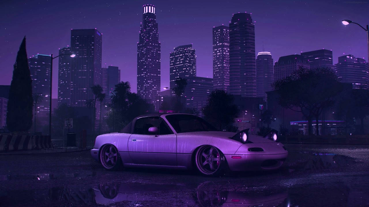 Mazda MX-5, Skyline, Nacht, Lila, Cabrio, 16:9, HD-Hintergrundbild für den Desktop