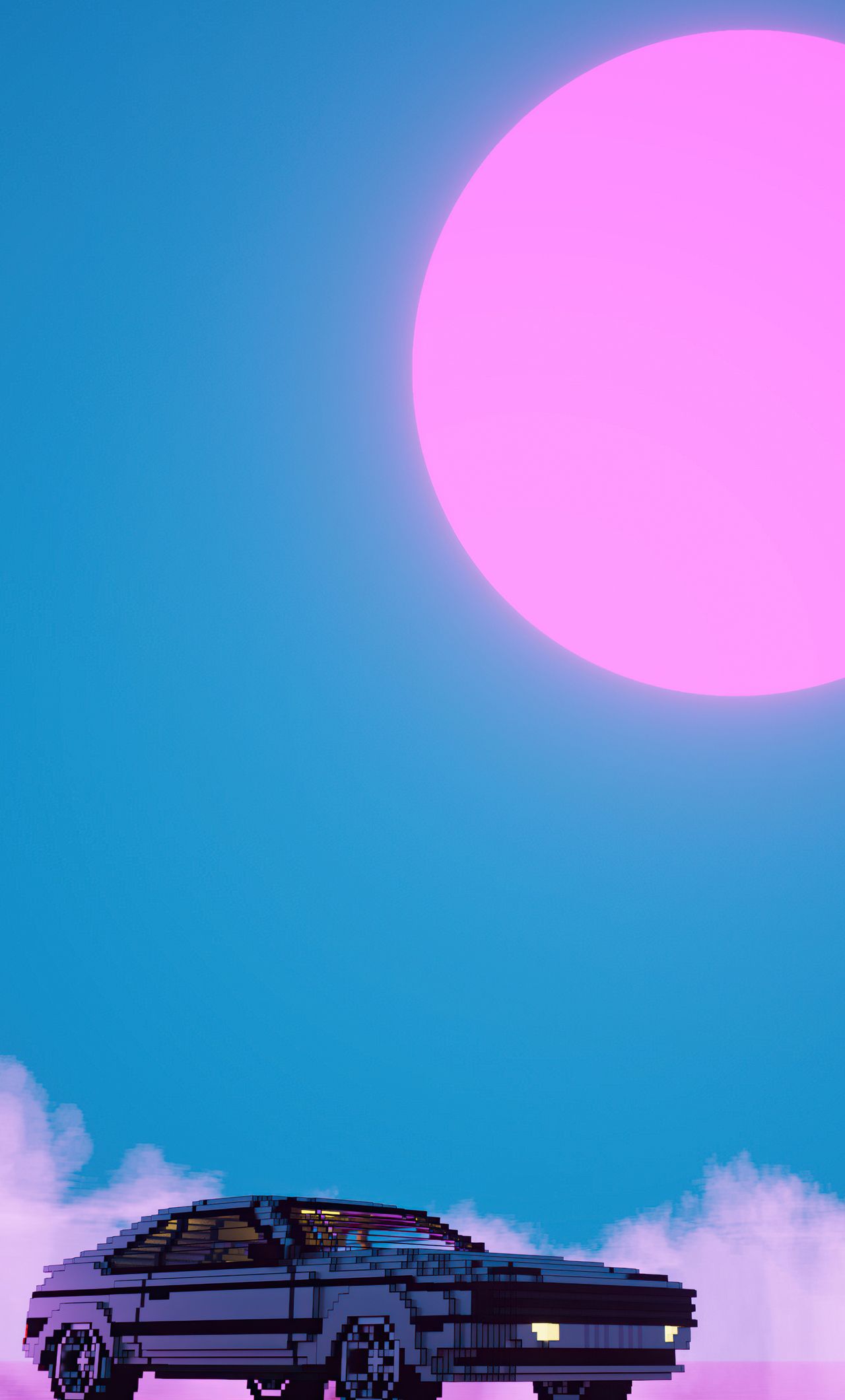 Toyota Supra MK4, Synthwave, Rosa Sonne, Hellblau, Illustration, Full HD, iPhone-Hintergrundbild