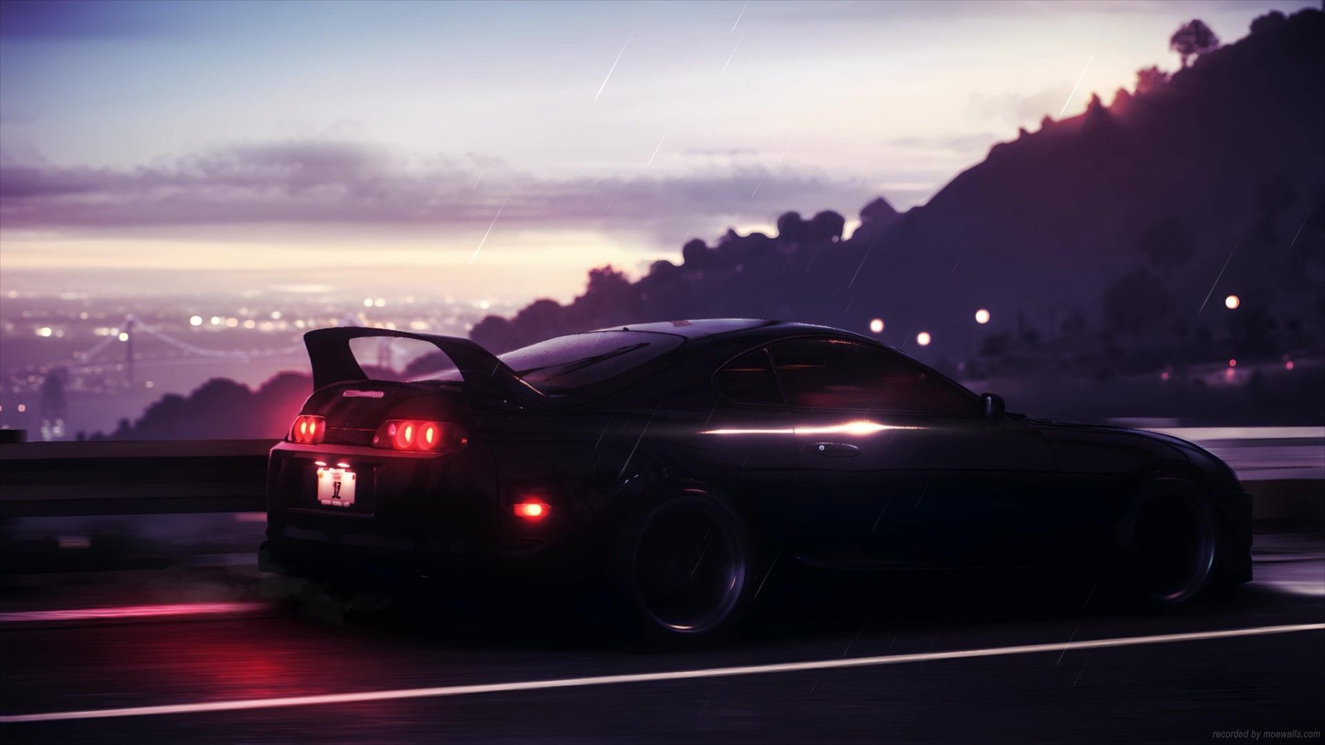 Toyota Supra MK4, Schwarz, Dämmerung, Rücklichter, Hügel, Full HD, Desktop-Hintergrund
