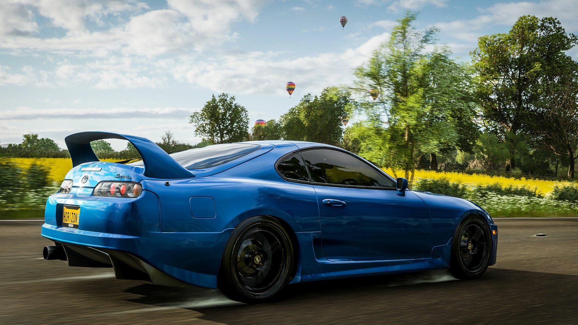 Toyota Supra MK4, Blau, Heckspoiler, Landstraße, Sommer, Full-HD-Hintergrundbild für PC