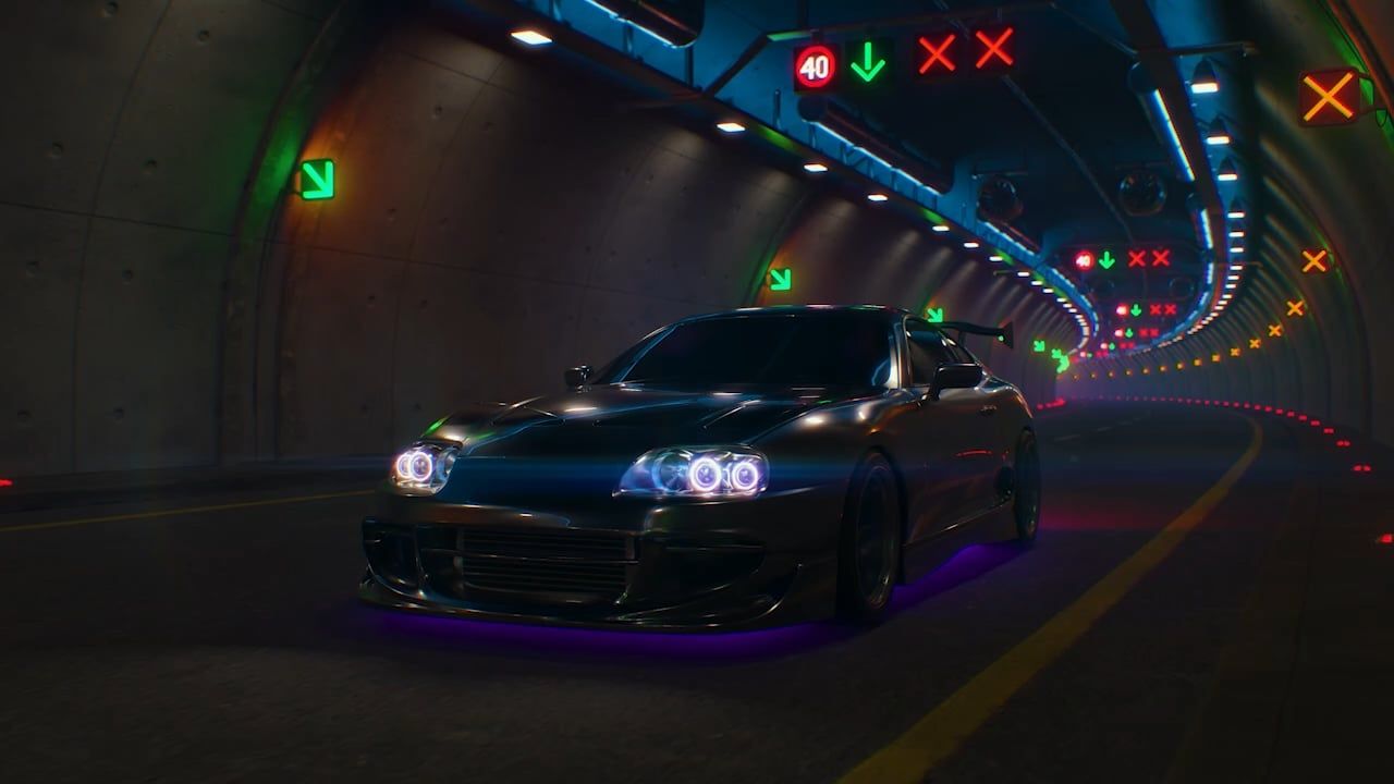 Toyota Supra MK4, Tunnel, Nacht, Unterbodenbeleuchtung, Neonlicht, HD, Breitbild-Hintergrundbild