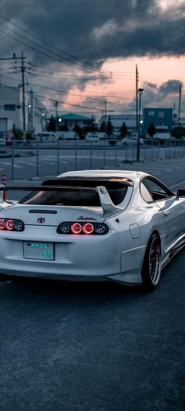 Toyota Supra MK4, Weiß, Bewölkt, Heckansicht, Hintergrundbild für iPhone und Android
