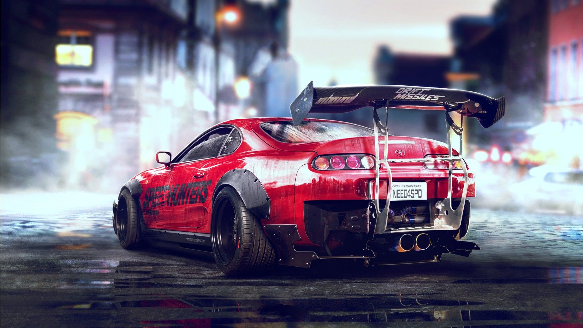 Toyota Supra MK4, Rot, Widebody, Heckflügel, Digitale Kunst, Full HD, PC-Hintergrundbild