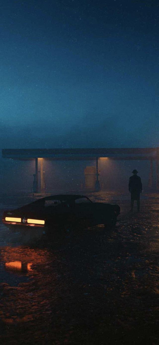 Auto, Silhouette, Dunkelblau, Spiegelung, Nebel, Hintergrundbild für iPhone und Android
