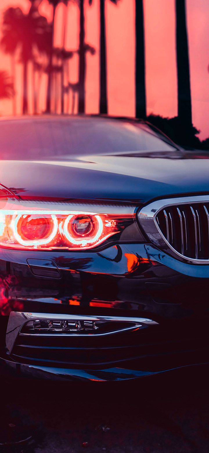 BMW, Angel Eyes, Scheinwerfer, Detailaufnahme, Palmen, HD, Hintergrundbild fürs Handy