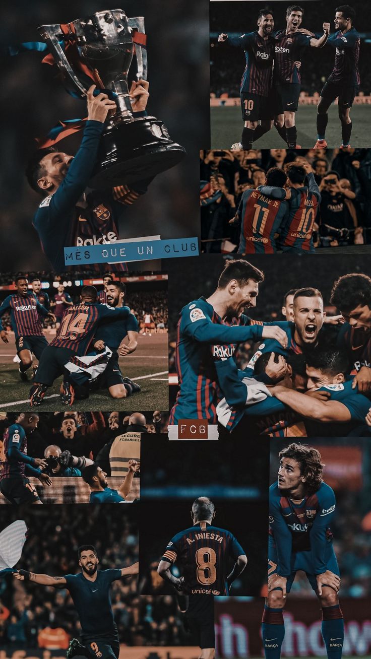 FC Barcelona, Collage, Mannschaft, Pokal, Fußball, HD, Sperrbildschirm fürs iPhone