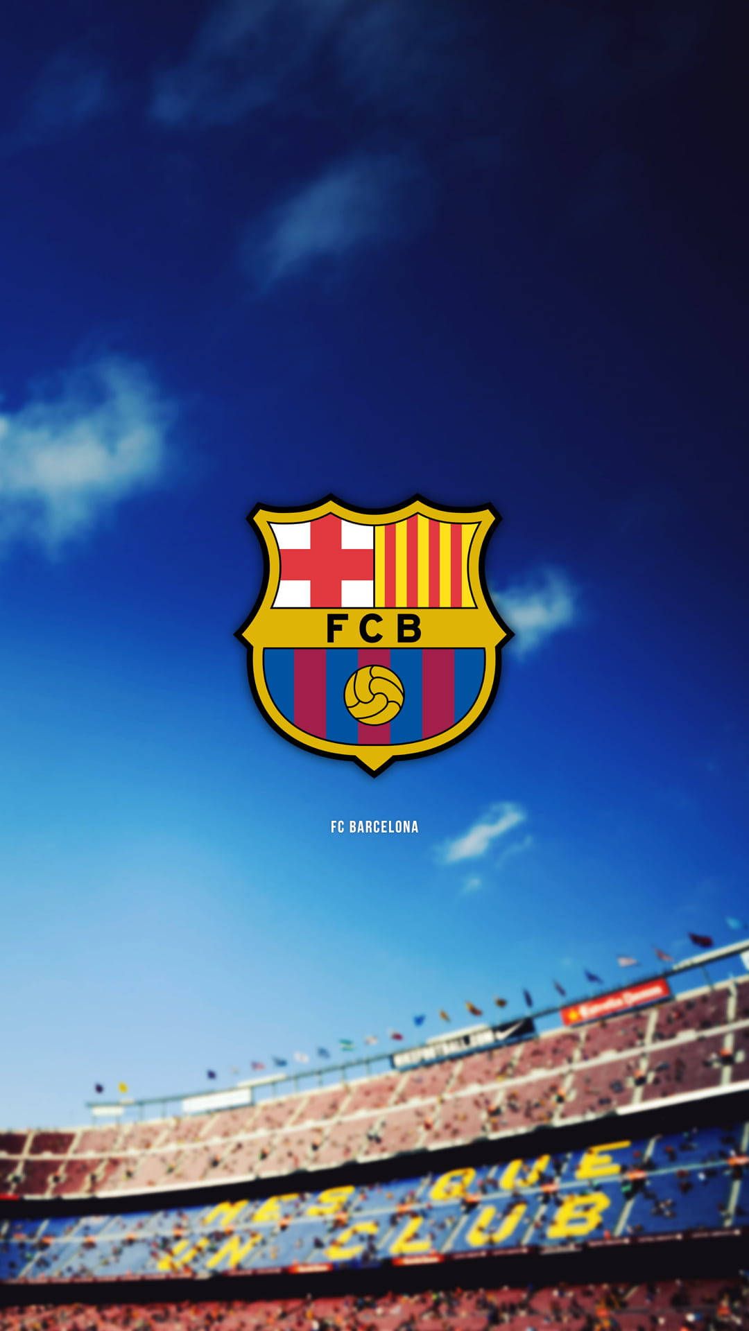 FC Barcelona, Vereinswappen, Camp Nou, Stadion, Blauer Himmel, Full HD, Handy-Hintergrundbild