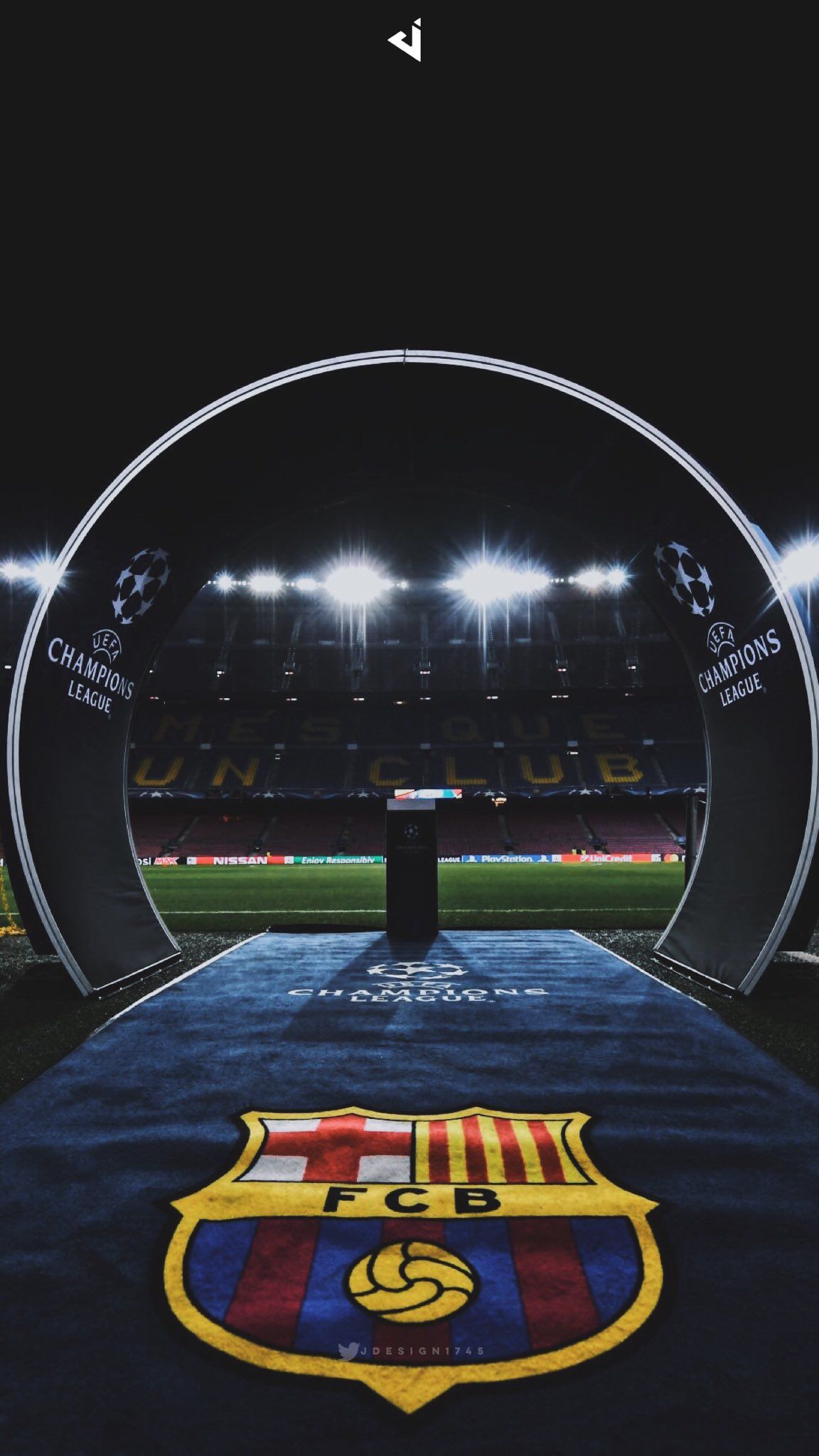 FC Barcelona, Vereinswappen, Spielertunnel, Flutlicht, Dunkel, Full HD, Handy-Hintergrund