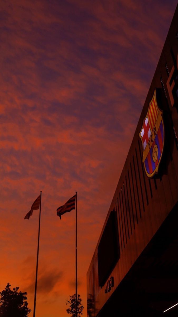 FC Barcelona, Camp Nou, Fahnen, Abendrot, Stadionfassade, Android-Hintergrundbild