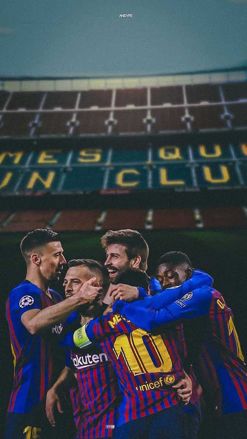 FC Barcelona, Camp Nou, Més que un club, Torjubel, Spieler, Hintergrundbild fürs Handy
