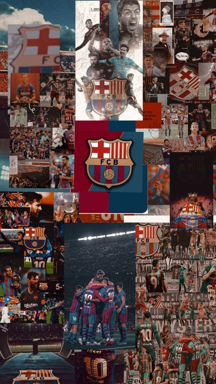 FC Barcelona, Collage, Vereinswappen, Spieler, Fußball, HD, Sperrbildschirm fürs iPhone