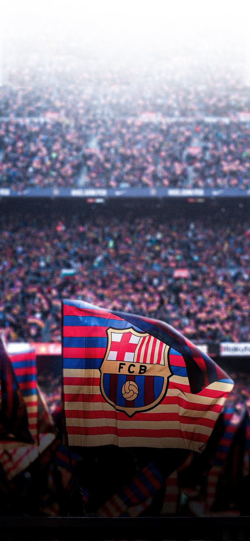 FC Barcelona, Fans, Fahne, Camp Nou, Stadion, HD, Handy-Hintergrund im Hochformat