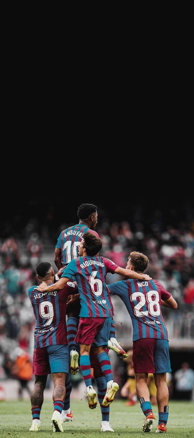 FC Barcelona, Spieler, Torjubel, Stadion, Schwarzer Hintergrund, Sperrbildschirm fürs iPhone