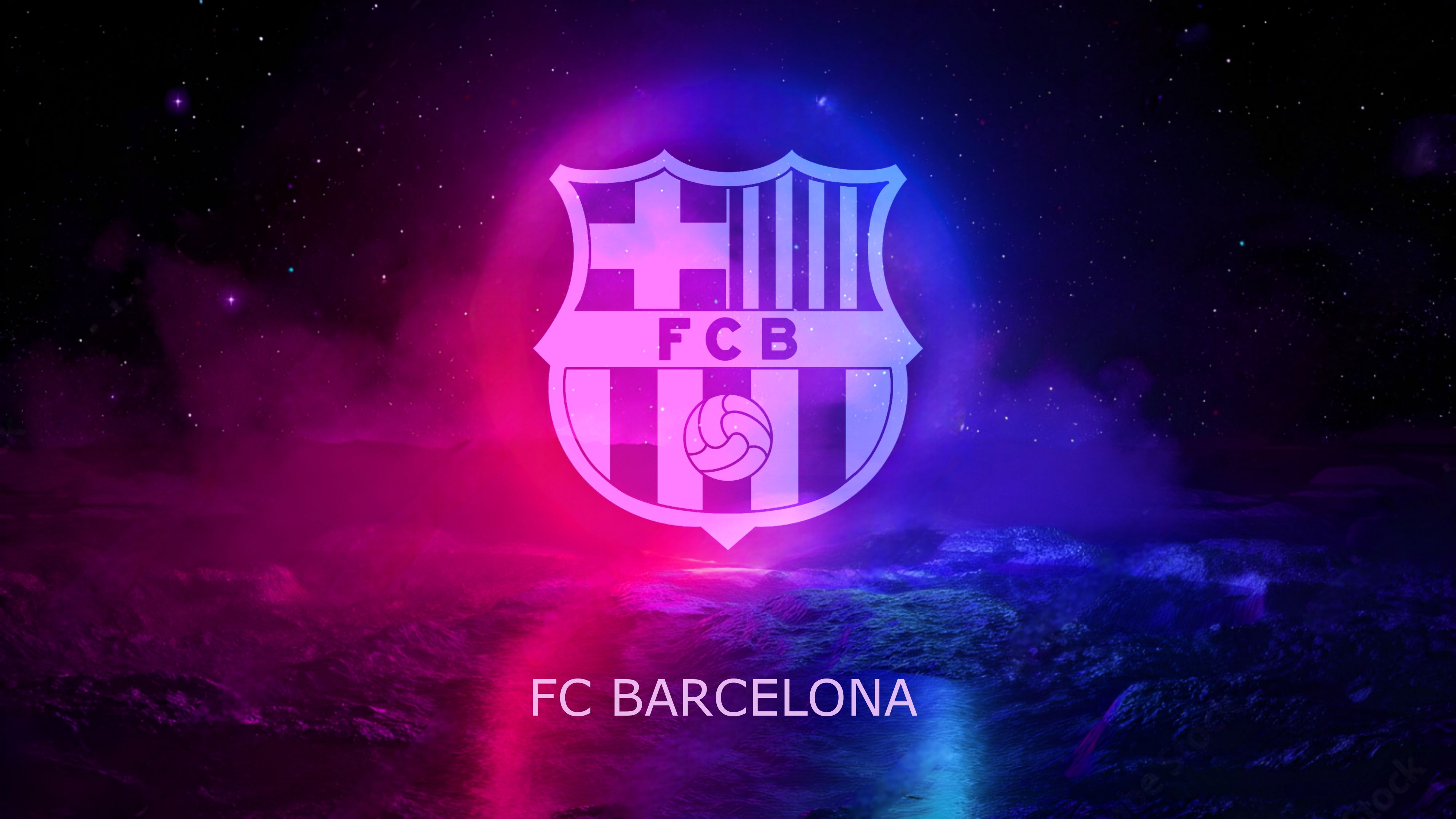 FC Barcelona, Vereinswappen, Neon, Lila Glühen, Dunkel, 16:9, 4K-Hintergrundbild für den Desktop