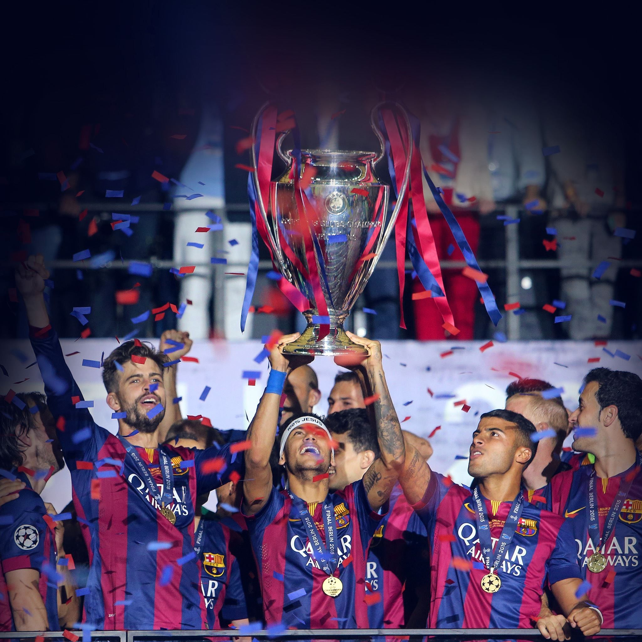 FC Barcelona, Champions-League-Pokal, Siegerfeier, Mannschaft, Konfetti, Full HD, iPad-Hintergrundbild