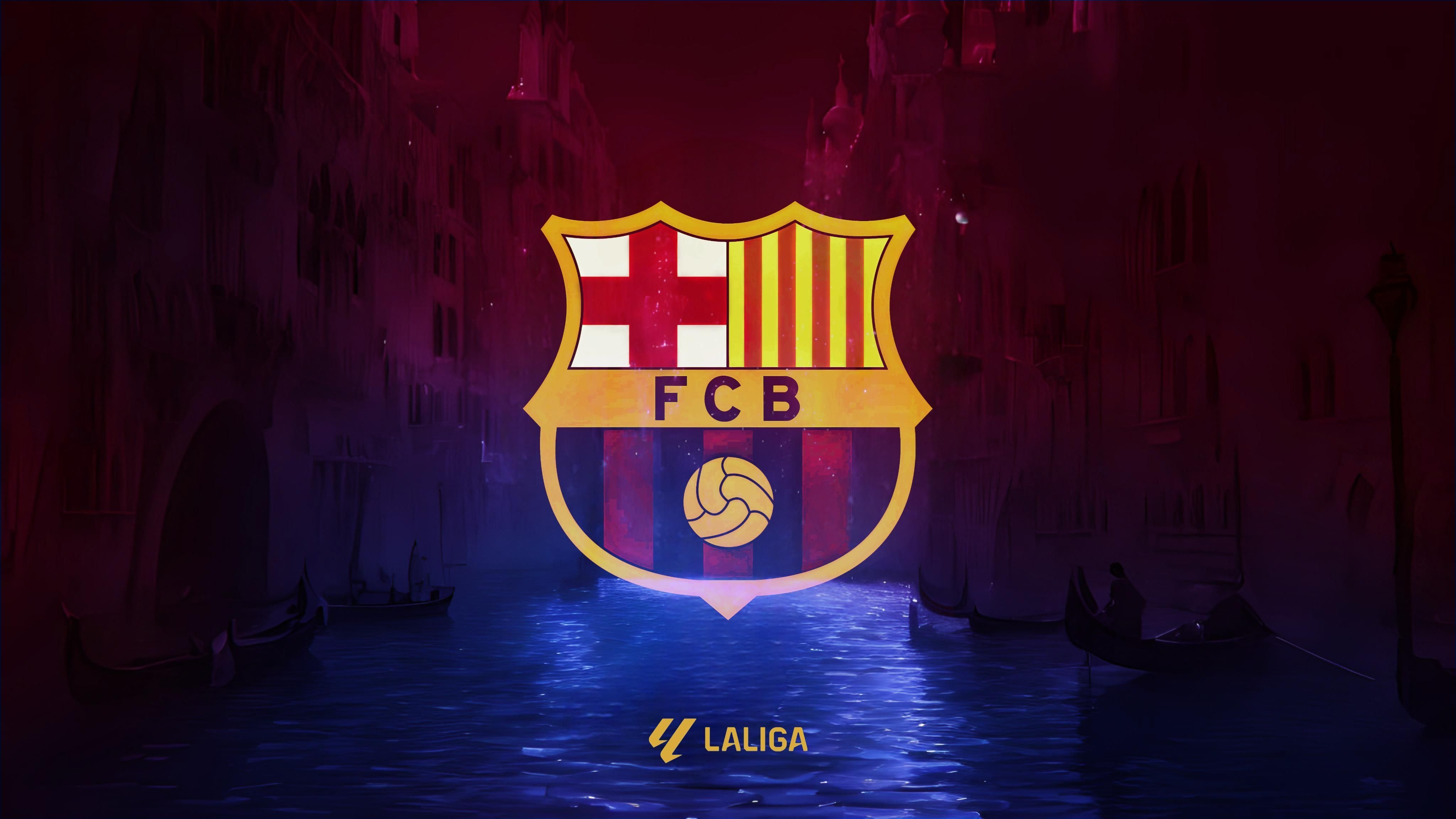 FC Barcelona, Vereinswappen, LaLiga, Rote Beleuchtung, Dunkel, 4K, PC-Hintergrundbild