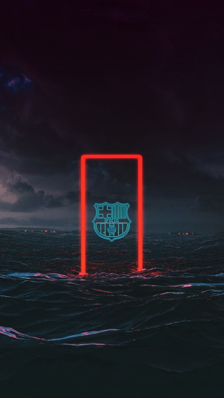 FC Barcelona, Vereinswappen, Neon-Rahmen, Meer, Dunkel, Minimalismus, HD, Handy-Hintergrundbild