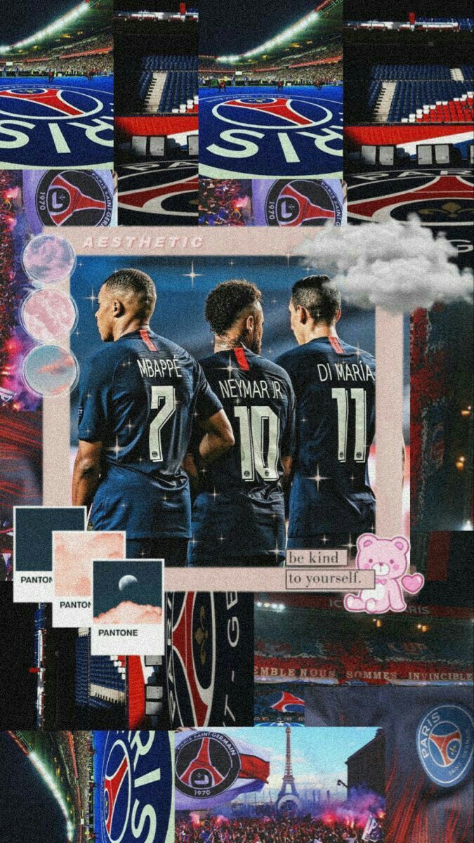 Kylian Mbappé, Paris Saint-Germain, Collage, Mannschaft, Stadion, Hintergrundbild fürs Handy