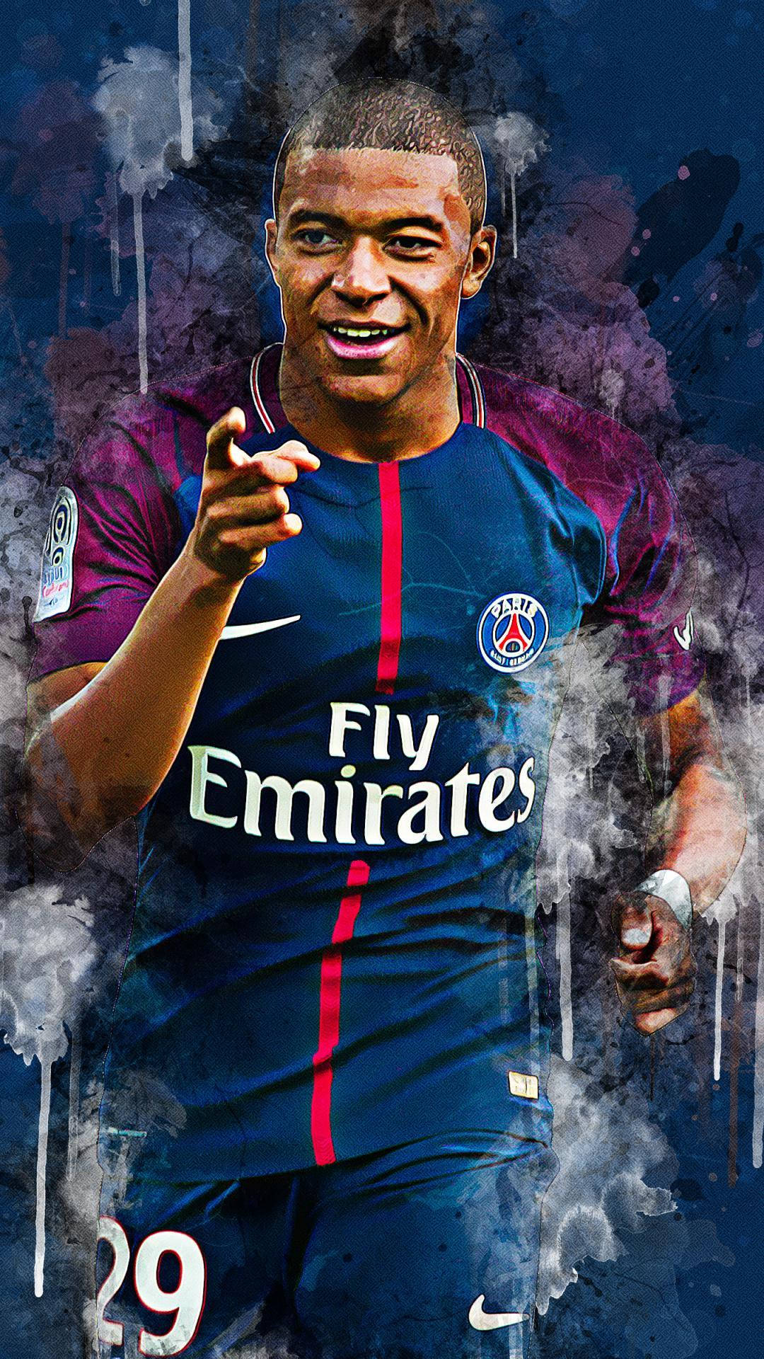 Kylian Mbappé, Paris Saint-Germain, Fly Emirates, Digitale Kunst, Rauch, 1080x1920, Handy-Hintergrund