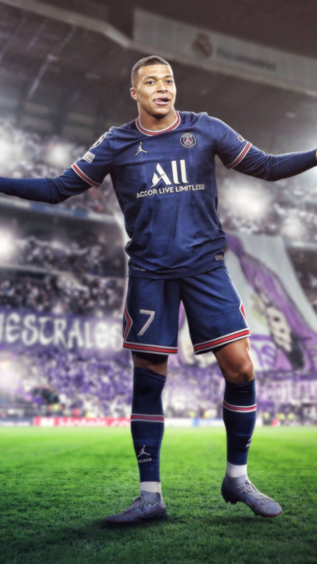 Kylian Mbappé, Paris Saint-Germain, Torjubel, Stadion, Fußballstar, Full HD, iPhone-Hintergrundbild