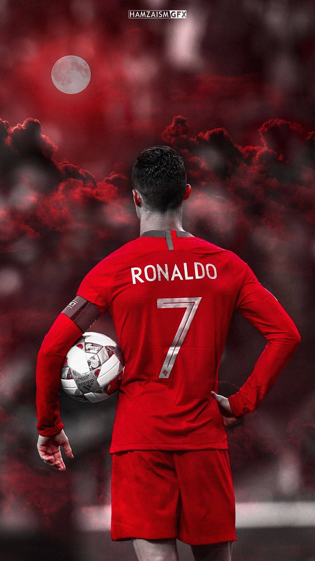 Cristiano Ronaldo, Manchester United, Rückennummer 7, Rückenansicht, Rote Töne, Handy-Hintergrundbild