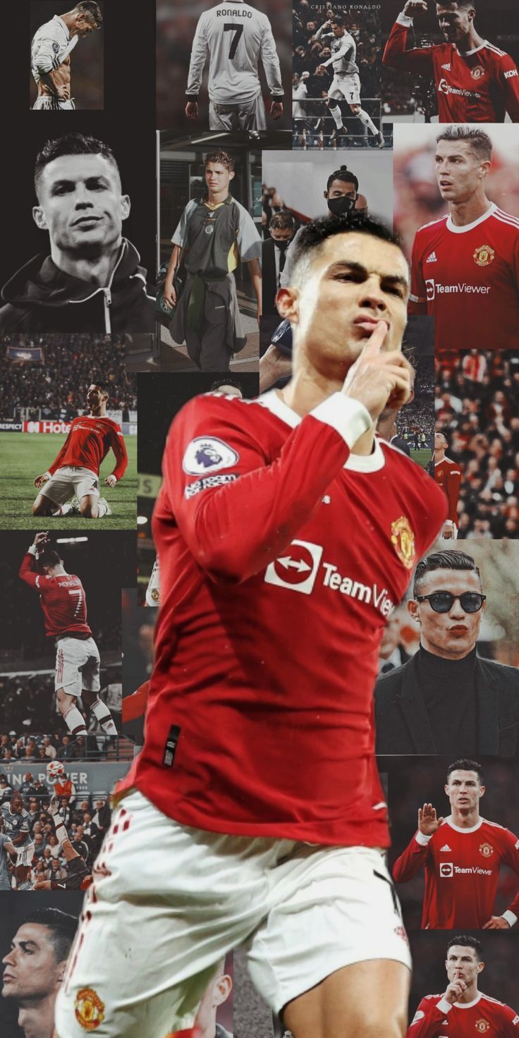 Cristiano Ronaldo, Manchester United, Collage, Siu-Jubel, Rote Töne, HD, Handy-Hintergrundbild