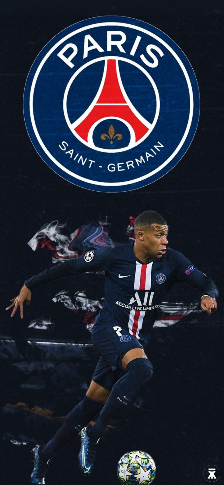 Paris Saint-Germain, PSG-Logo, Kylian Mbappé, Dunkelblau, Fan-Art, HD, Handy-Hintergrund