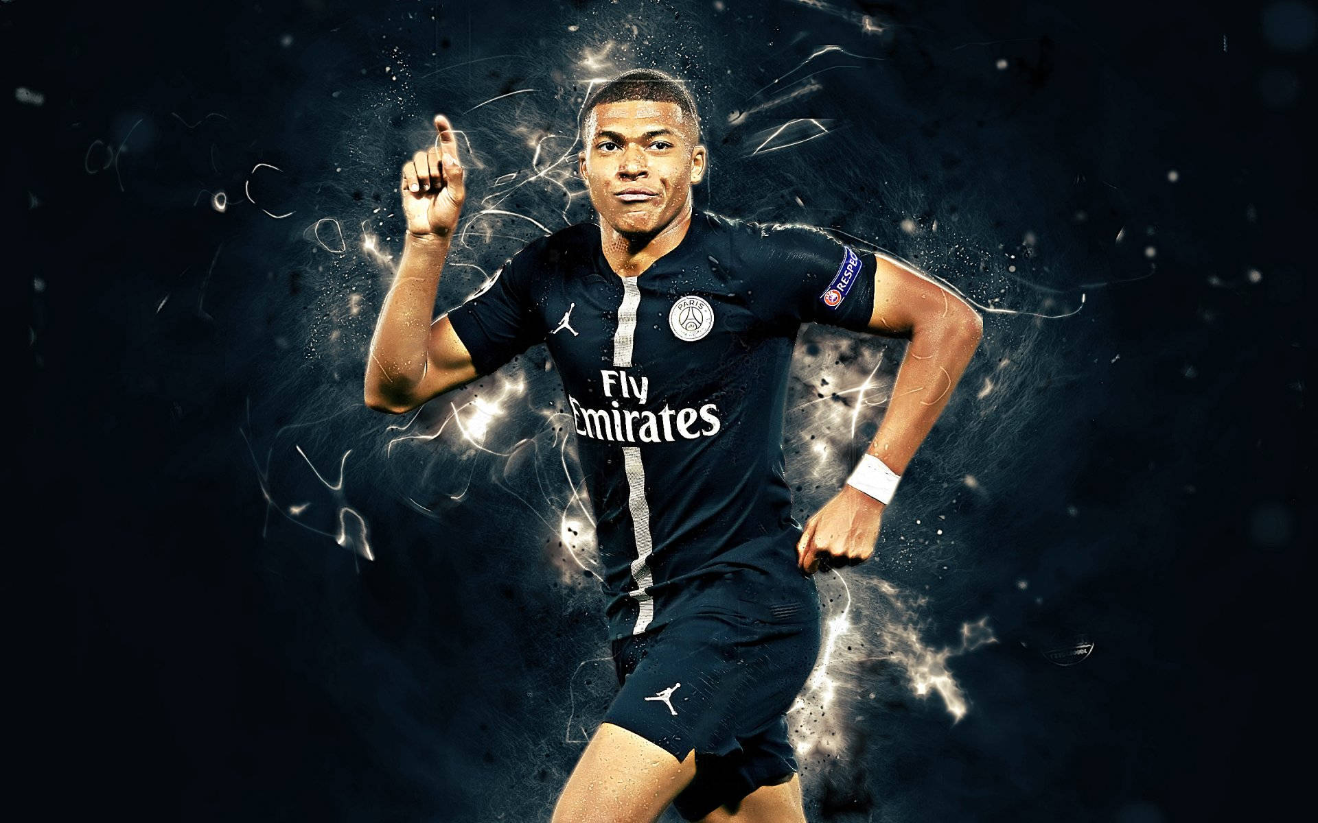 Kylian Mbappé, Paris Saint-Germain, Torjubel, Digitale Kunst, Rauch, Full HD, Laptop-Hintergrundbild