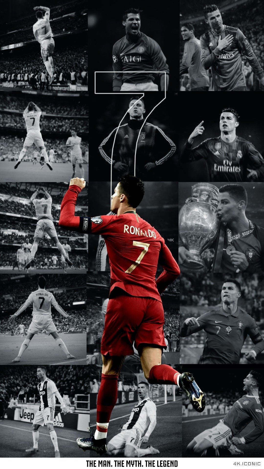 Cristiano Ronaldo, Manchester United, Collage, Schwarzweiß, Fallrückzieher, Full HD, Handy-Hintergrund