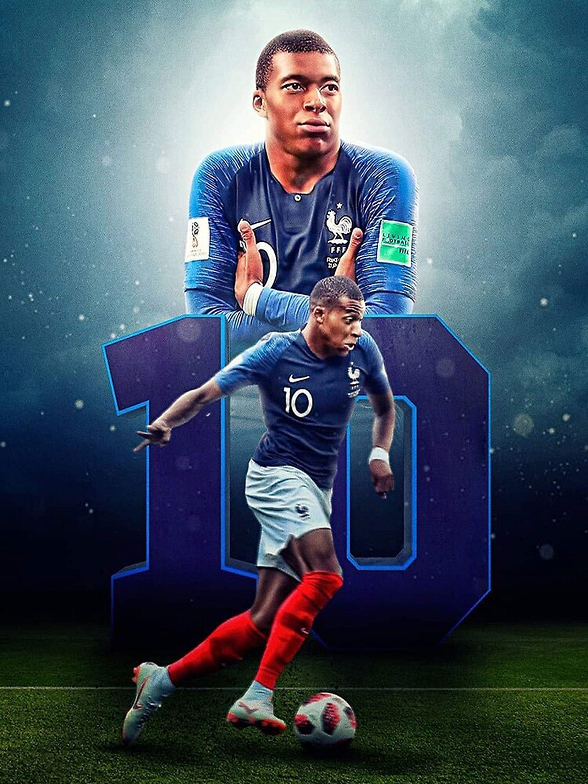 Kylian Mbappé, Französische Nationalmannschaft, Nummer 10, Fan-Art, Collage, iPad-Hintergrundbild