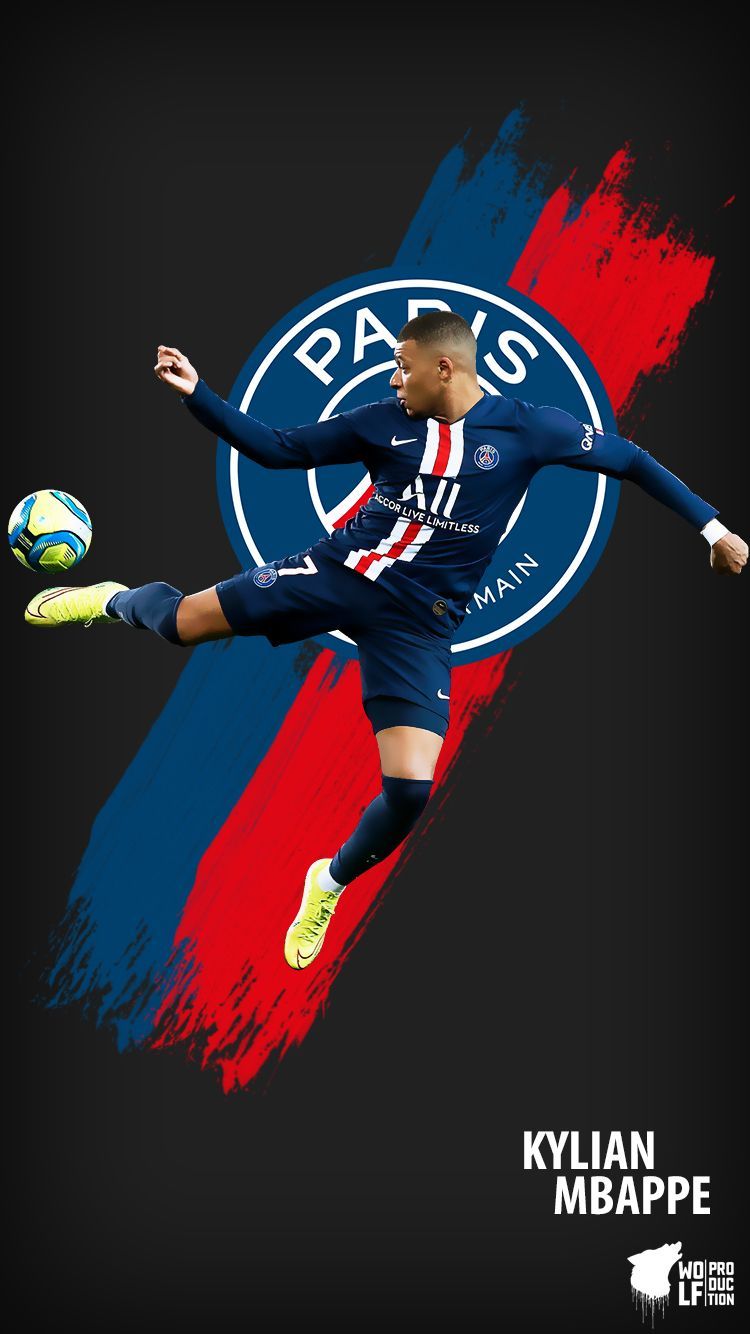 Kylian Mbappé, Paris Saint-Germain, PSG-Logo, Poster, Dunkel, HD, iPhone-Hintergrundbild