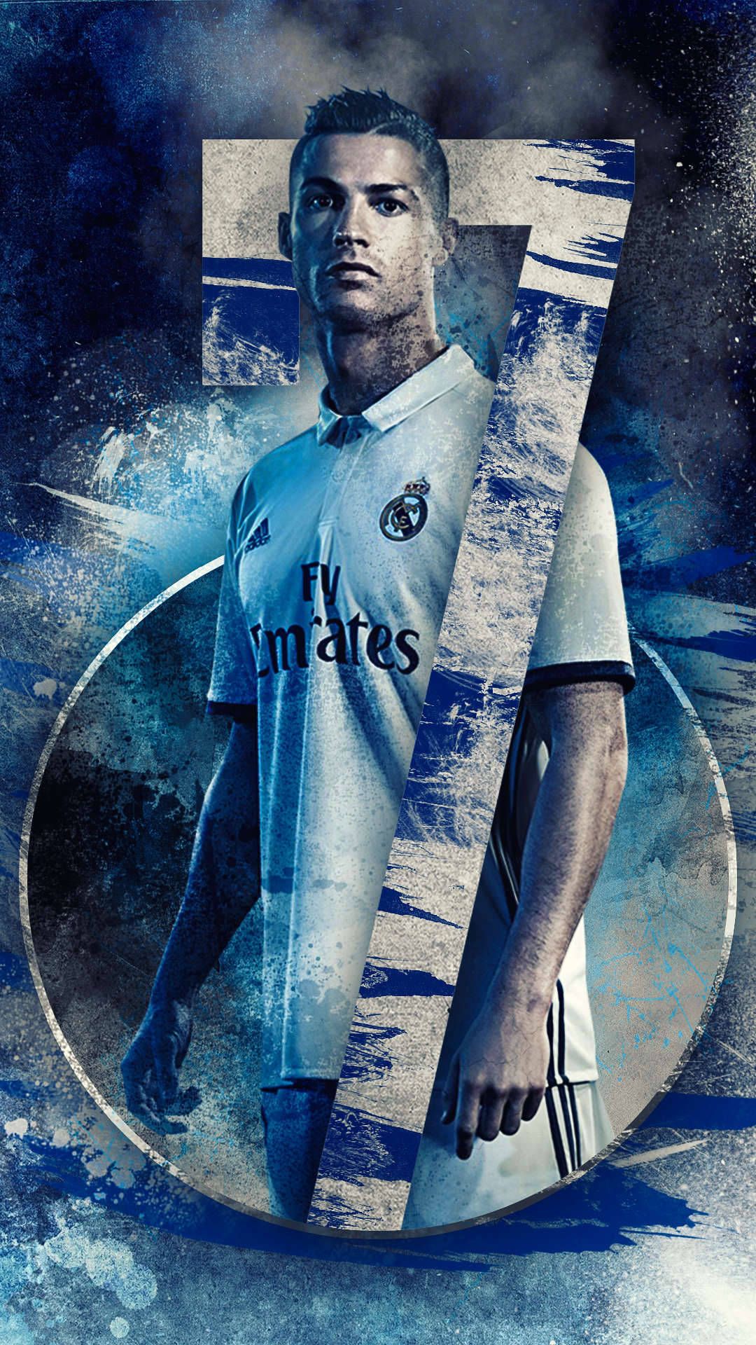 Cristiano Ronaldo, Real Madrid, Digitale Kunst, Blaue Töne, CR7, Full HD, Handy-Hintergrundbild