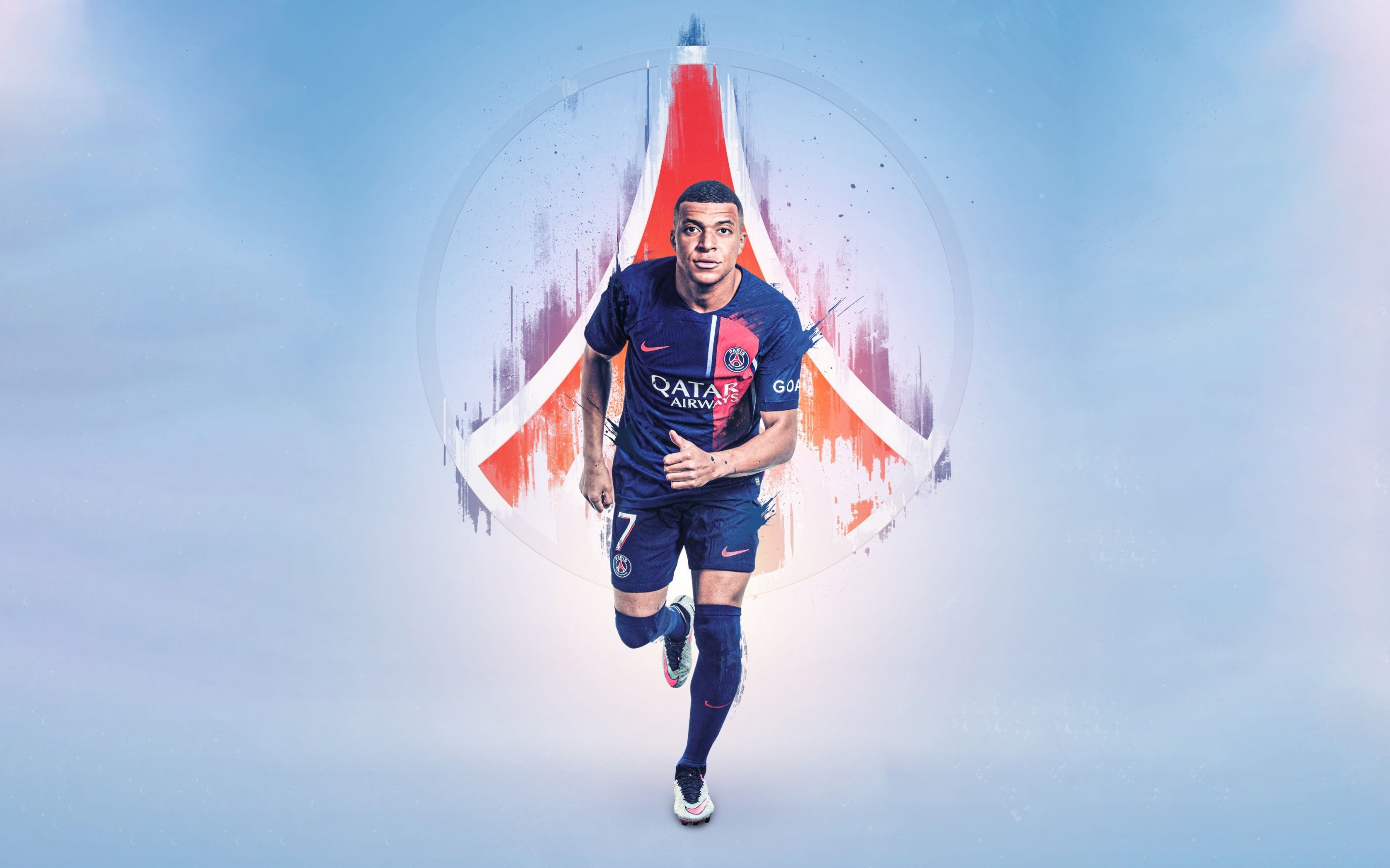 Kylian Mbappé, Paris Saint-Germain, Fan-Art, Hellblau, Jubel, 2K, Desktop-Hintergrund