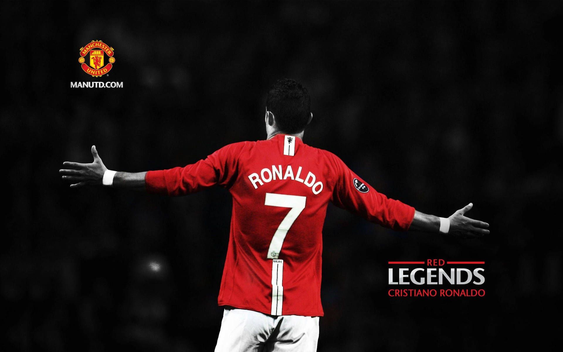 Cristiano Ronaldo, Manchester United, Red Legends, Siu-Jubel, Schwarzer Hintergrund, Full HD Wallpaper