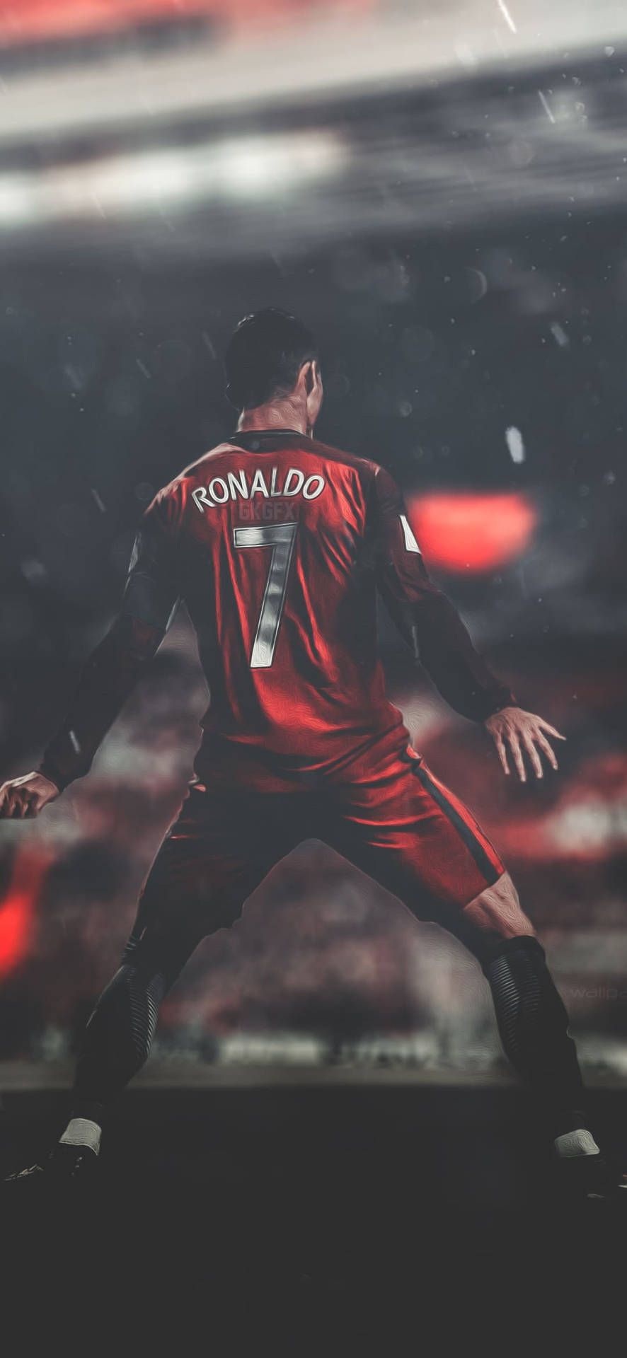 Cristiano Ronaldo, Manchester United, Dunkle Töne, Rückenansicht, Unschärfe, HD-Handy-Hintergrundbild