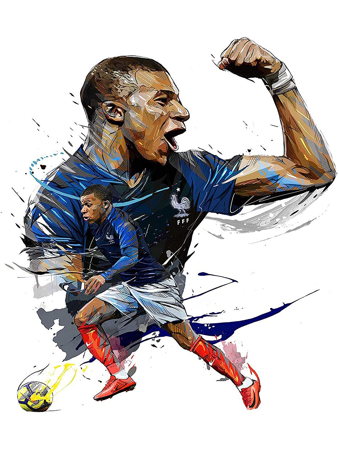 Kylian Mbappé, Französische Nationalmannschaft, Illustration, Jubel, Weißer Hintergrund, Full HD Wallpaper