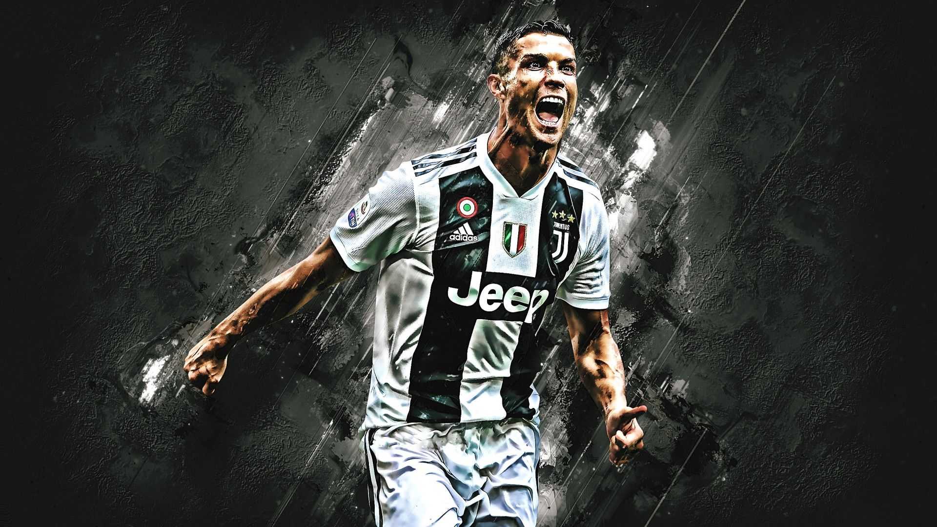 Cristiano Ronaldo, Juventus Turin, Torjubel, Grunge, Digitale Kunst, Full HD, Laptop-Hintergrundbild
