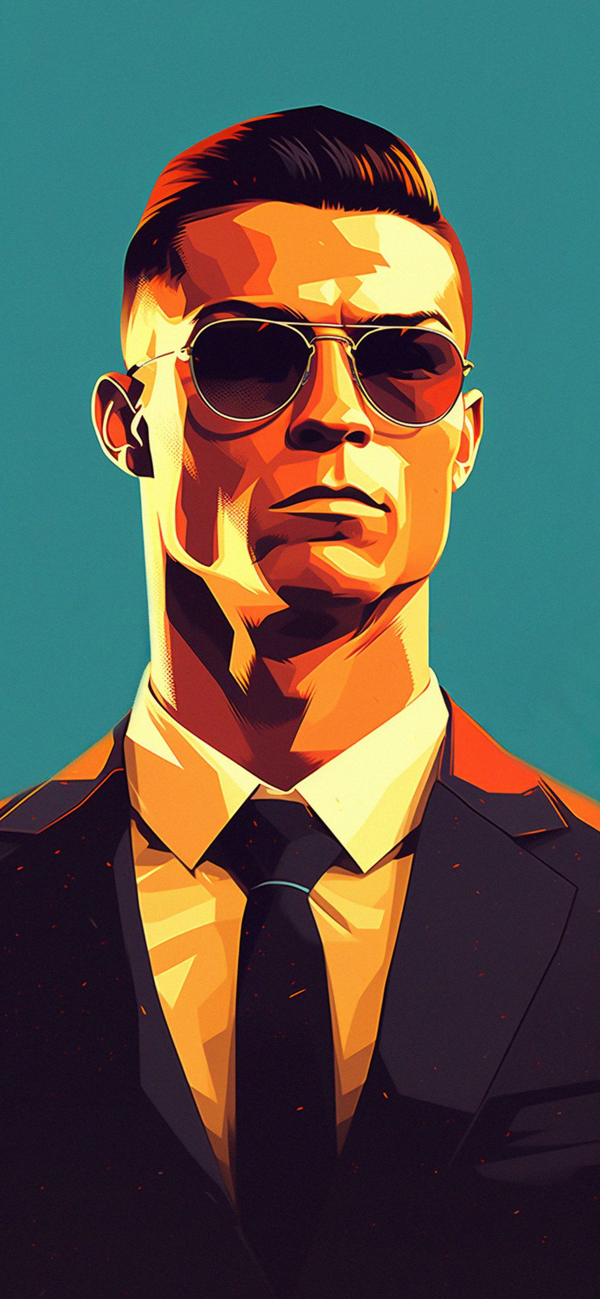 Cristiano Ronaldo, Illustration, Sonnenbrille, Anzug, Türkiser Hintergrund, Sperrbildschirm fürs iPhone