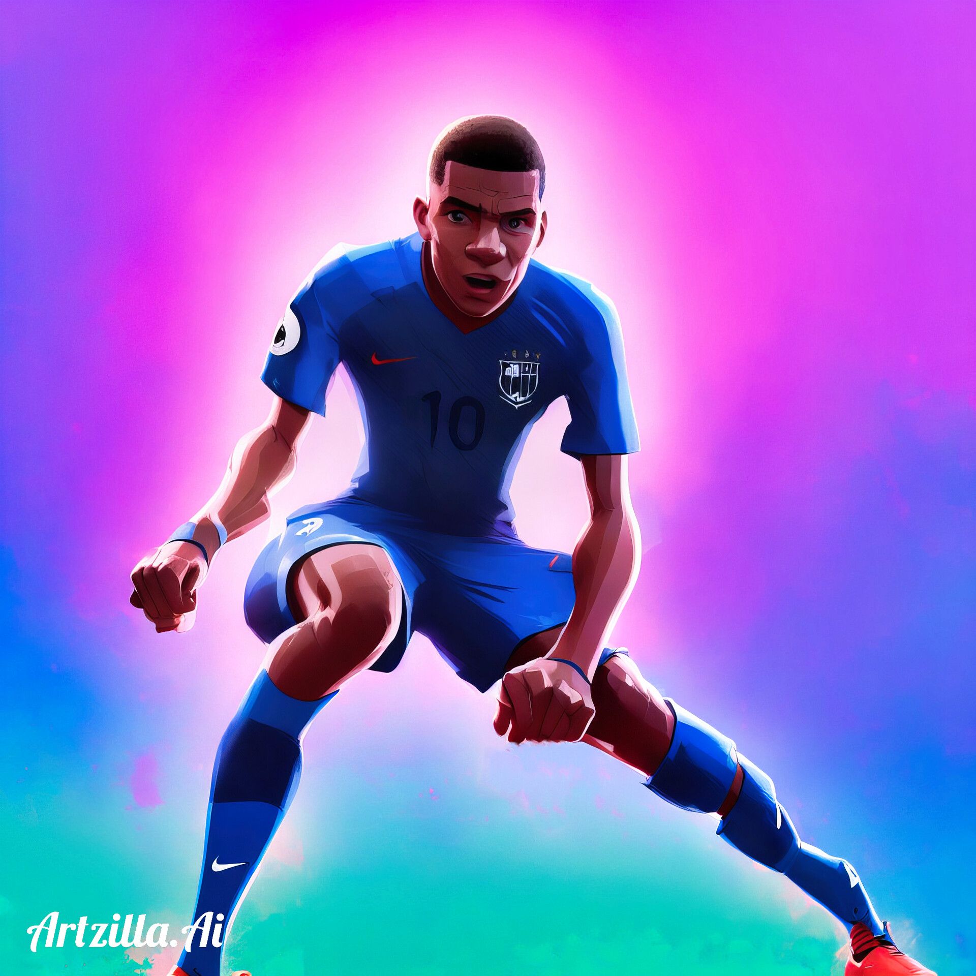 Kylian Mbappé, Französische Nationalmannschaft, Illustration, Neonfarben, Pink, Full-HD-Tablet-Hintergrundbild