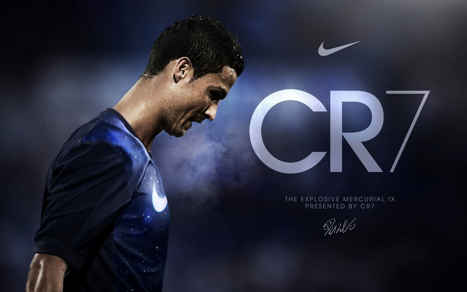 Cristiano Ronaldo, CR7, Nike, Dunkelblaue Töne, Profil, 16:10, Full-HD-Hintergrundbild für den Desktop