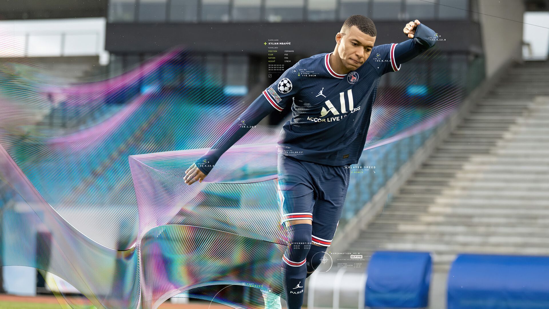 Kylian Mbappé, Paris Saint-Germain, Schuss, Stadion, Holografisch, Full-HD-Hintergrundbild für PC