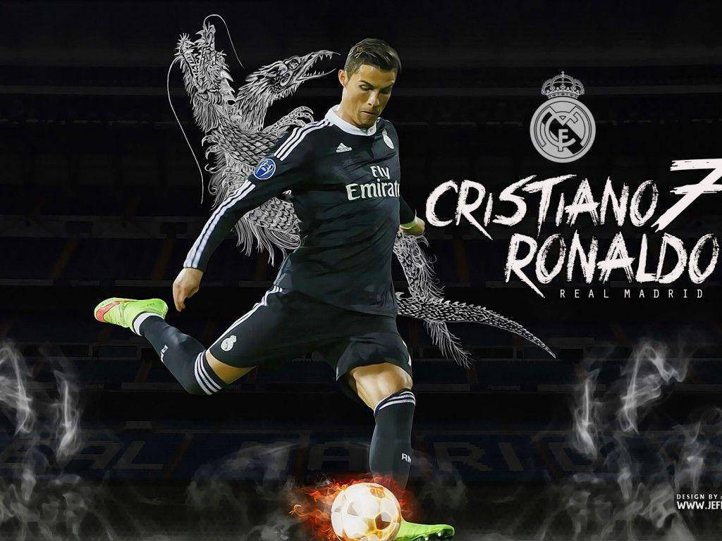 Cristiano Ronaldo, Real Madrid, Schuss, Grafikdesign, Schwarzer Hintergrund, Wallpaper