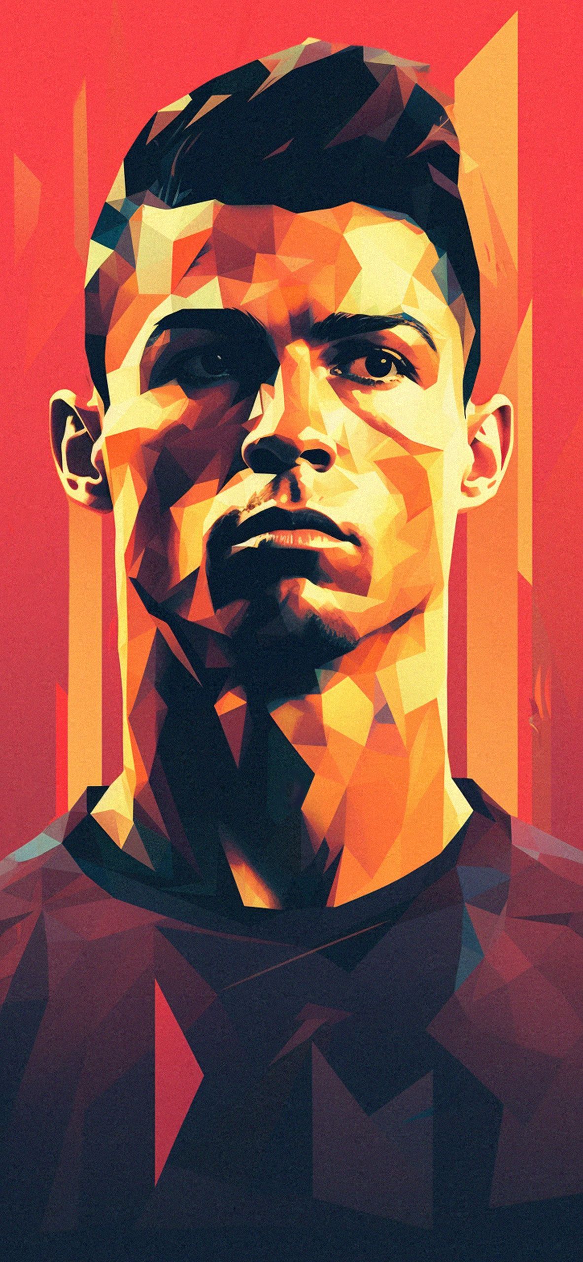 Cristiano Ronaldo, Porträt, Vektorgrafik, Rot-Orange, Pop-Art, Full HD, Handy-Hintergrund