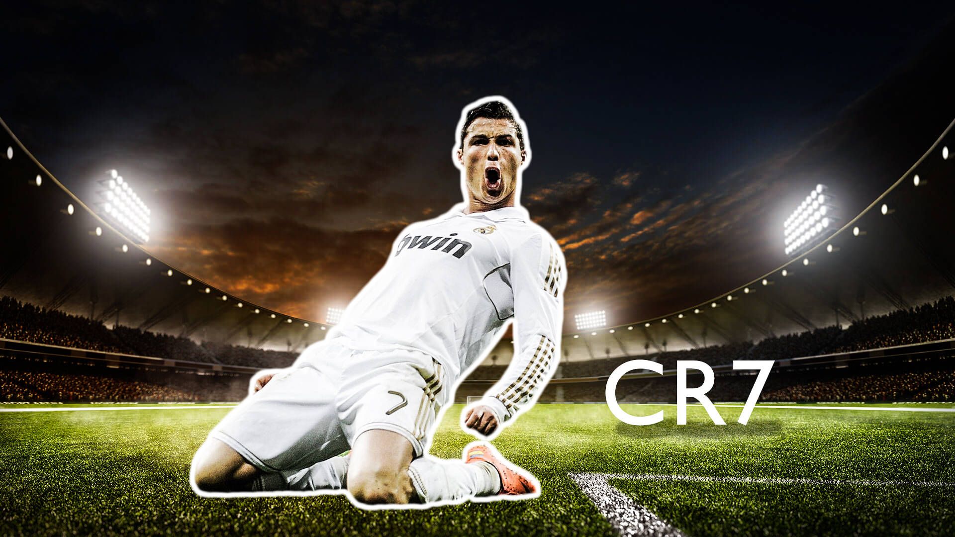 Cristiano Ronaldo, Real Madrid, CR7, Kniejubel, Flutlicht, Stadion, Full HD, Windows-Hintergrundbild