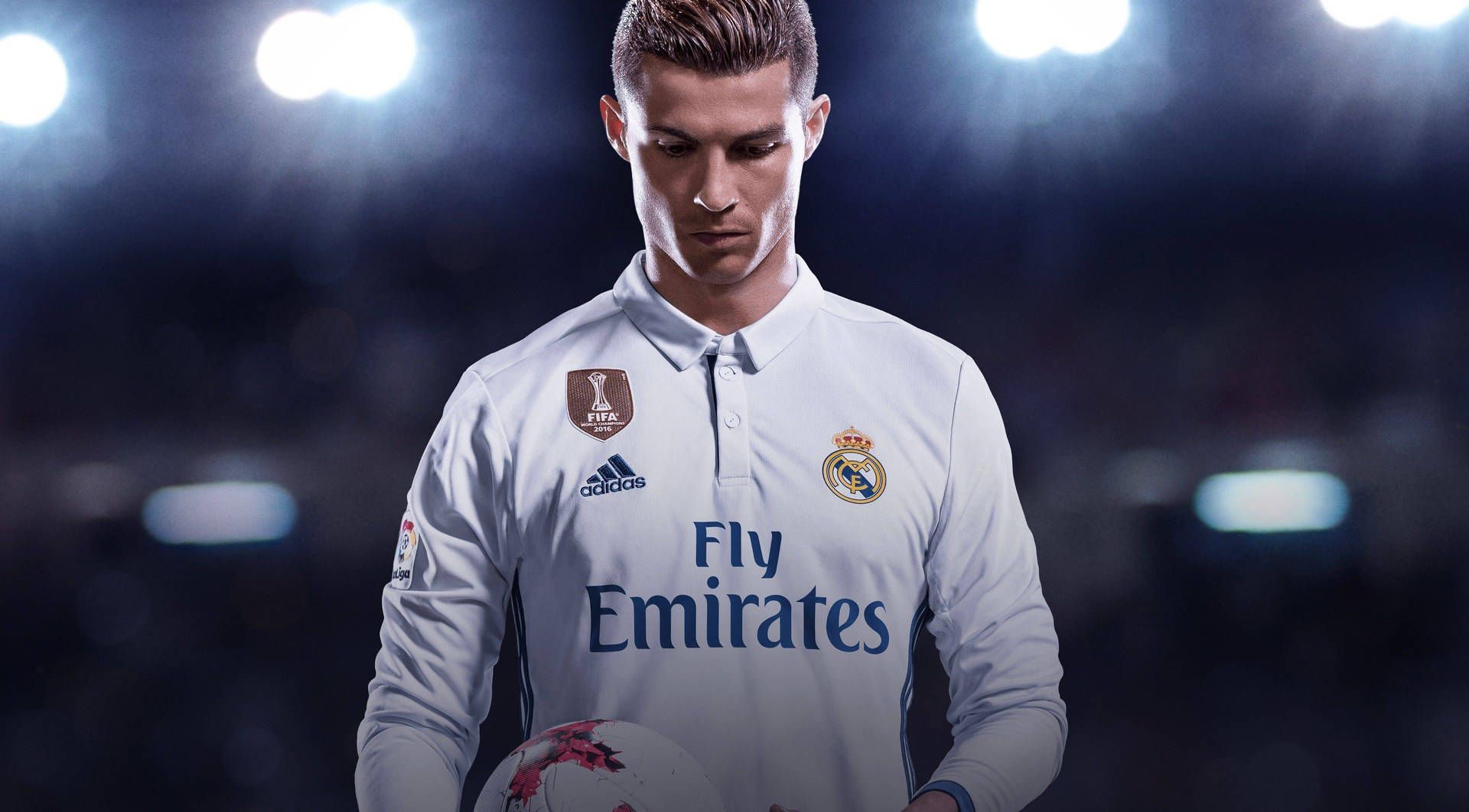 Cristiano Ronaldo, Real Madrid, Flutlicht, Porträt, Dunkler Hintergrund, Full HD Wallpaper