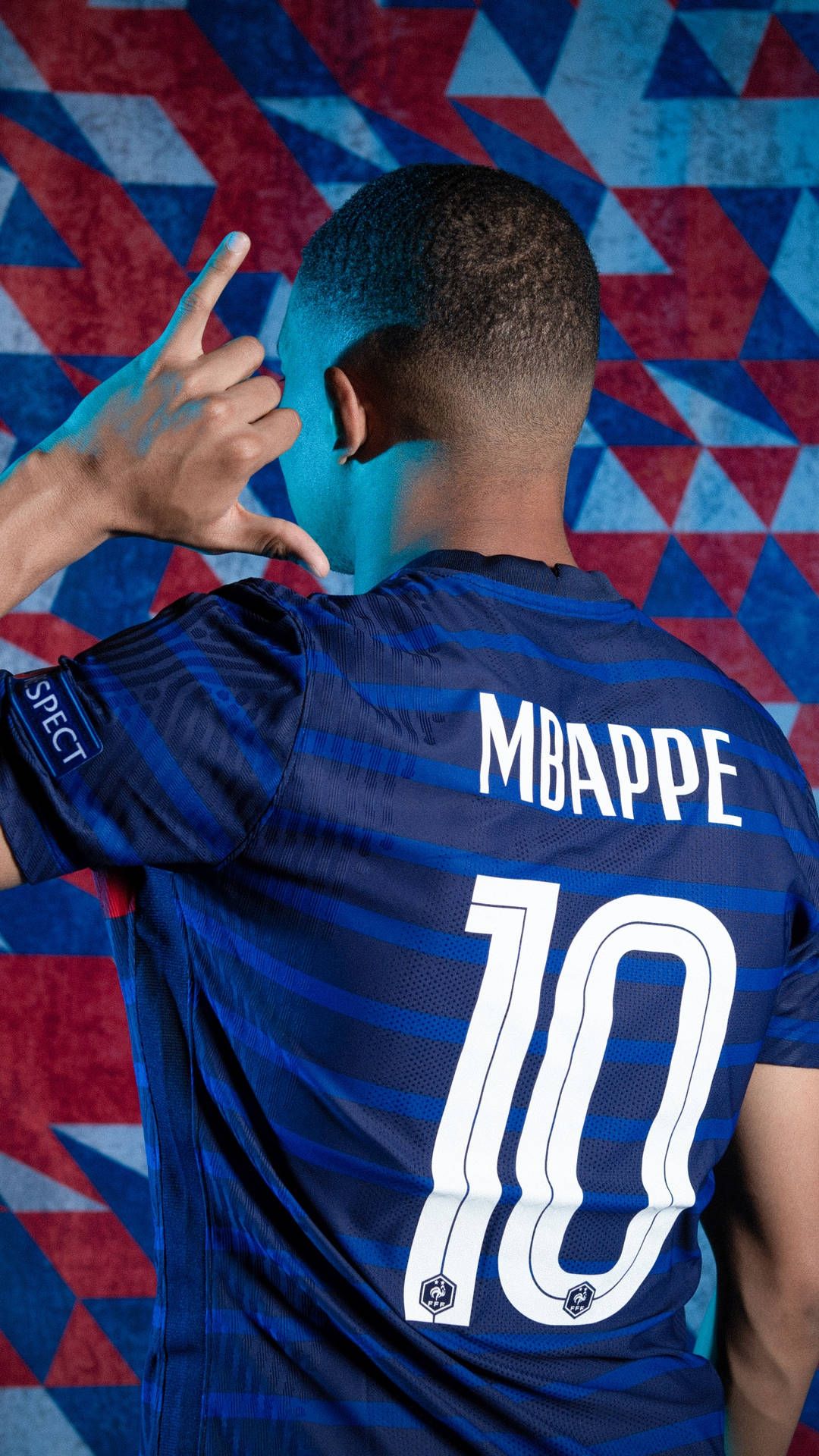 Kylian Mbappé, Französische Nationalmannschaft, Nummer 10, Rückenansicht, Rautenmuster, Handy-Hintergrundbild