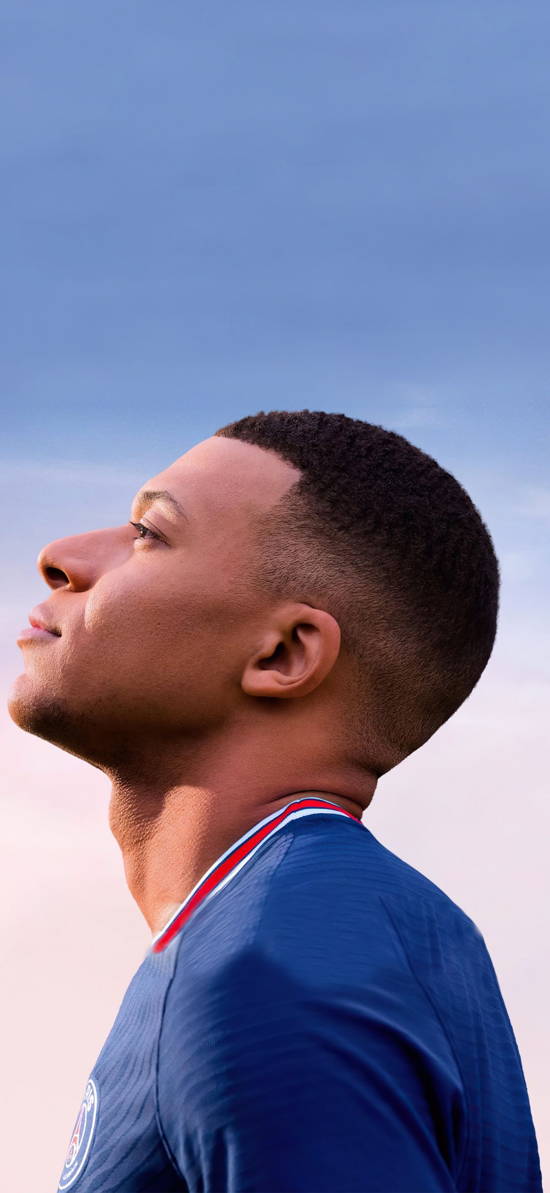 Kylian Mbappé, Profil, Himmel, Pastellfarben, Porträt, Full HD, Hintergrundbild fürs Handy