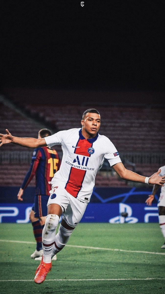 Kylian Mbappé, Paris Saint-Germain, Auswärtstrikot, Torjubel, Stadion, Sperrbildschirm fürs iPhone