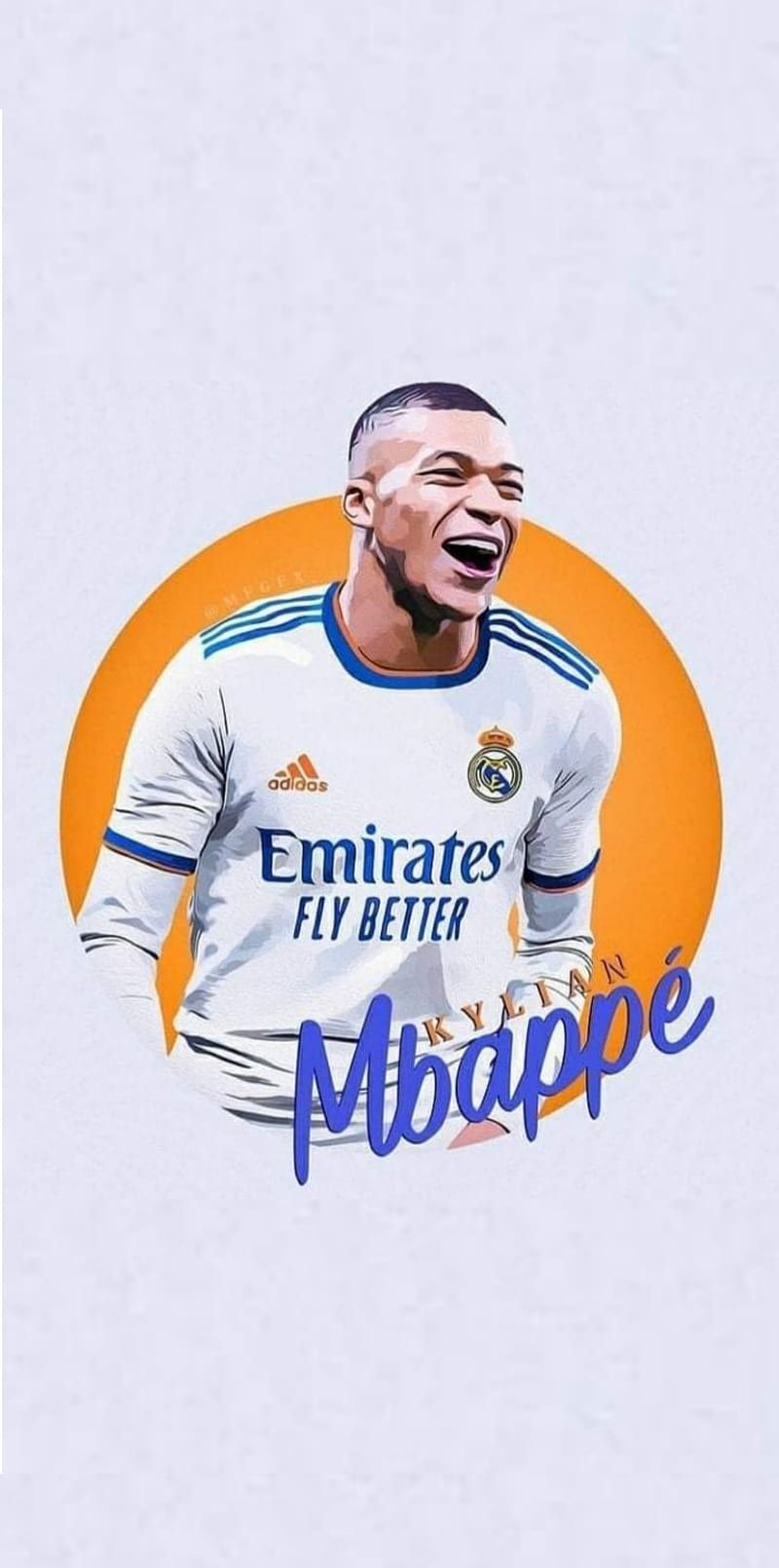 Kylian Mbappé, Real Madrid, Illustration, Unterschrift, Orange Kreis, Minimalismus, Handy-Hintergrund